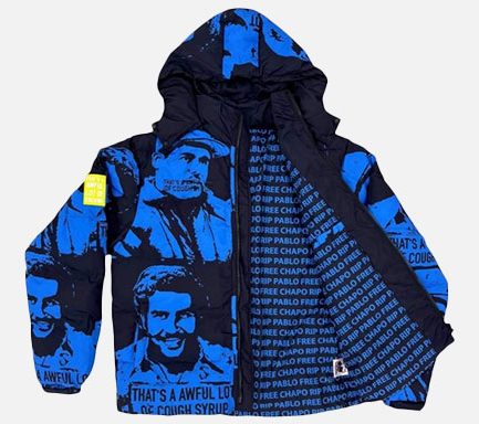 Cough Syrup x Asaali Cartel Puffer Jacket In Blue