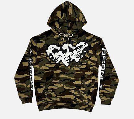 Asaali Split Face Pullover in Camo - Bold Streetwear Hoodie