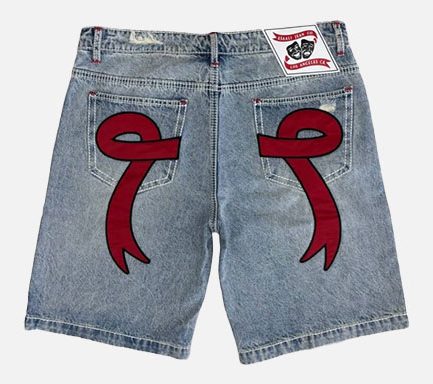 Denim Ribbon Shorts In Red| Trendy Women’s Summer Denim with Side Detail