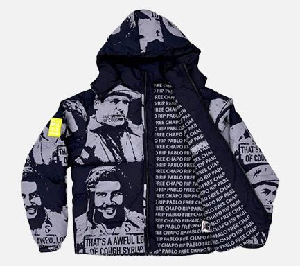 Cough Syrup x Asaali Cartel Puffer Jacket In Grey