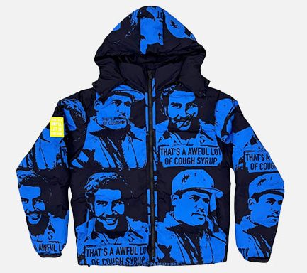 Cough Syrup x Asaali Cartel Puffer Jacket – Blue Streetwear Drop